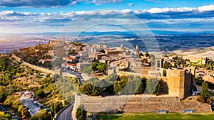 View of Montalcino town, Tuscany, Italy. The town takes its name from a variety of oak tree that once covered the terrain. View of