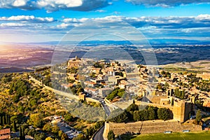 View of Montalcino town, Tuscany, Italy. The town takes its name from a variety of oak tree that once covered the terrain. View of