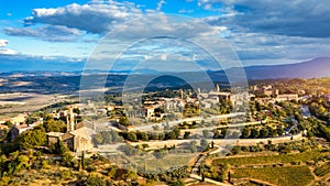 View of Montalcino town, Tuscany, Italy. The town takes its name from a variety of oak tree that once covered the terrain. View of