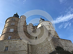 View on Montbeliard castle on sunny day in Doubs France