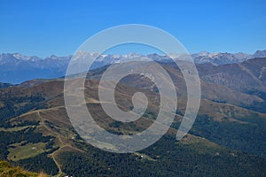 View from Monte Guglielmo to the Alps. Lago d`Iseo, Brescia, Lombardy, Italy