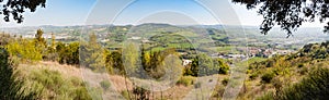 View of the Montefeltro hills from the small village of Belvedere Fogliense in the Marche region of Italy photo