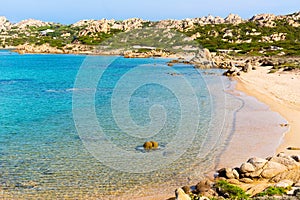 View of of Monti di Rena beach on island the Maddalena, Sardinia