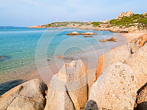 View of of Monti di Rena beach on island the Maddalena, Sardinia photo