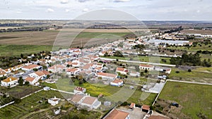 View of the Montinho dos Pegos in Coruche Santarem Portugal. Aerial drone bird`s eye view photo