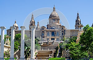 View of Montjuic, with the CalatravaÃÂ´s, tower and Museo Nacional de Arte de Catalunya photo