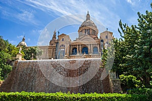 View of Montjuic, with the CalatravaÃÂ´s, tower and Museo Nacional de Arte de Catalunya photo