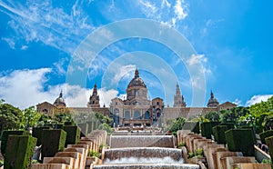 View of Montjuic, with the CalatravaÃÂ´s, tower and Museo Nacional de Arte de Catalunya photo