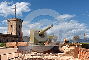 Fortress of Montjuic, canon and turret. Barcelona, Spain photo