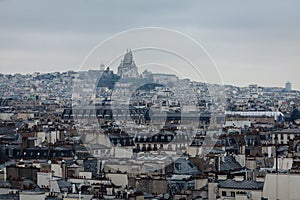 View of Montmart and the Sacre Coeur Basilica. Panorama from the roof of the muse of modern art Pompidou.