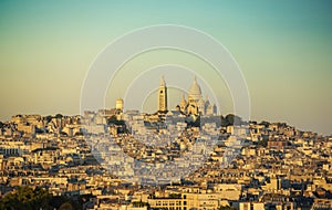 View of Montmartre hill and The Basilica of the Sacred Heart of