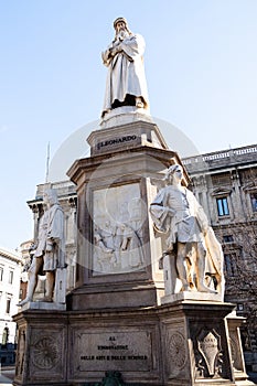 View of Monument of Leonardo da Vinci in Milan