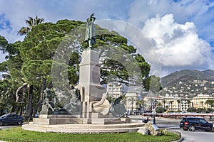 View at monument to Christopher Columbus in Rapallo, Italy