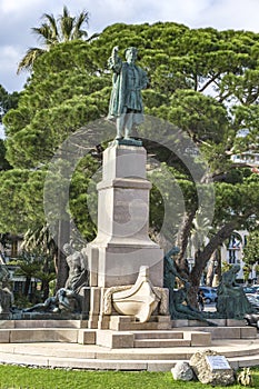 View at monument to Christopher Columbus in Rapallo, Italy