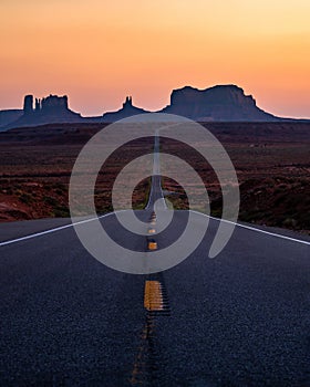 View of Monument Valley seen from Forrest Gump Point during the sunset in the US