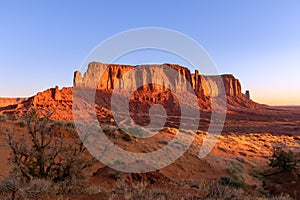 View of Monument Valley in the taime of beautiful sunrise on the border between Arizona and Utah