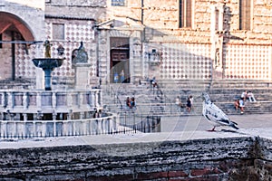 View of monumental medieval fountain Fontana Maggiore, on the