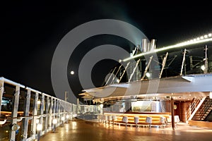 View of the moon at night from the cruise ship deck