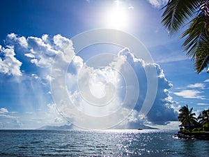 View of Moorea Island from Intercontinental Resort and Spa Hotel in Papeete, Tahiti, French Polynesia