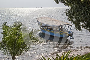 View on moored boat near the coastline