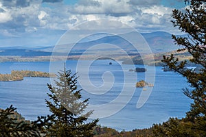 View of Moosehead lake with early fall foliage. Maine, United States.