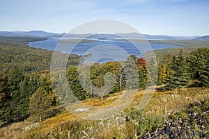 View of Mooselookmeguntic Lake from overlook in autumn, northern