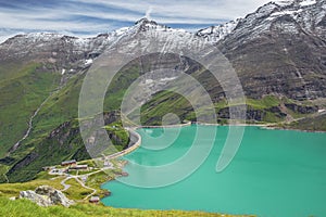 View of the Mooserboden reservoir and the Hoher Tenn