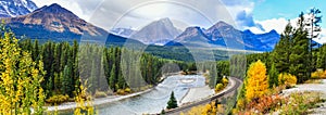 View Morant`s Curve railway in Canadian rockies
