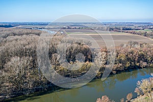 View of the Morava river in the autumn forests near the city of Bratislava photo