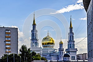 View of the Moscow Cathedral Mosque from the Olympic sports Complex.Moscow. Russia.