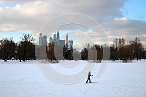 Moscow City Business Center. Blue sky background.