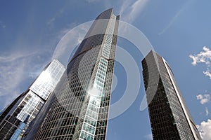 Moscow City Business Center. Blue sky background.