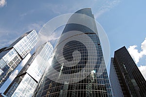 Moscow City Business Center. Blue sky background.