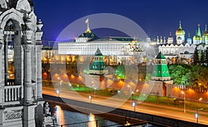 View of the Moscow Kremlin and the embankment. Towers of the Kremlin  Taynitskaya Tower, First Unnamed Tower and the Great