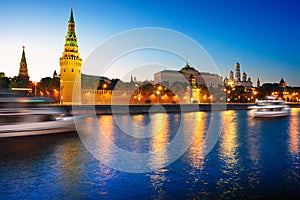 View of the Moscow Kremlin and Moskva river at nig photo