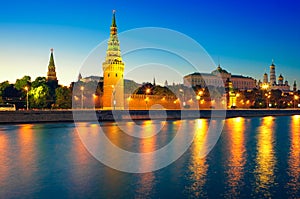View of the Moscow Kremlin and Moskva river at nig photo