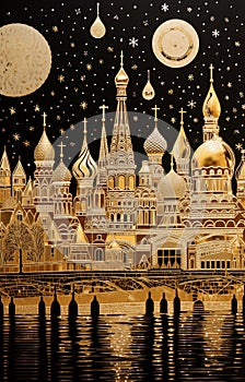A view of the Moscow with the Kremlin in style of Gustav Klimt photo