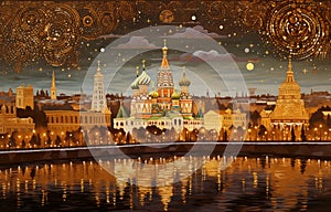 A view of the Moscow with the Kremlin in style of Gustav Klimt photo
