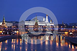 View of the Moscow Kremlin in the winter night. Russia