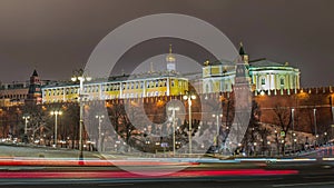 View of Moscow Kremlin in winter night. Russia