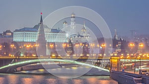 View of Moscow Kremlin in winter night. Russia