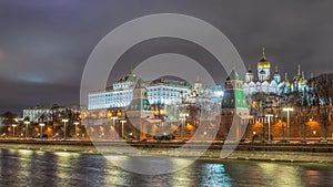 View of Moscow Kremlin in winter night. Russia