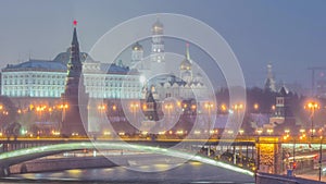 View of Moscow Kremlin in winter night. Russia