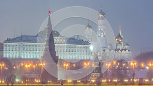 View of Moscow Kremlin in winter night. Russia