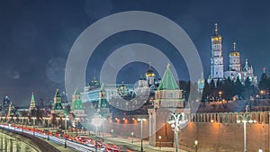 View of Moscow Kremlin in winter night. Russia