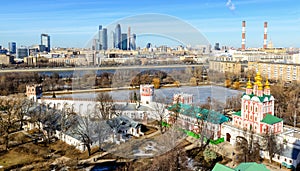 View of Moscow from Novodevichy convent. Moscow City in the dist