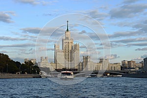 View from Moscow River to the high-rise building on Kotelnicheskaya Embankment.