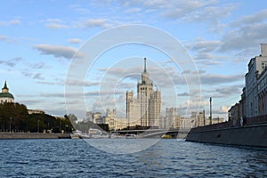 View from Moscow River to the high-rise building on Kotelnicheskaya Embankment.
