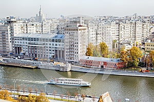 The view of Moscow river and tourist boat, Russia