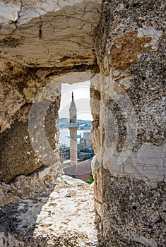 View of an Mosque minaret inside from Bodrum Castle